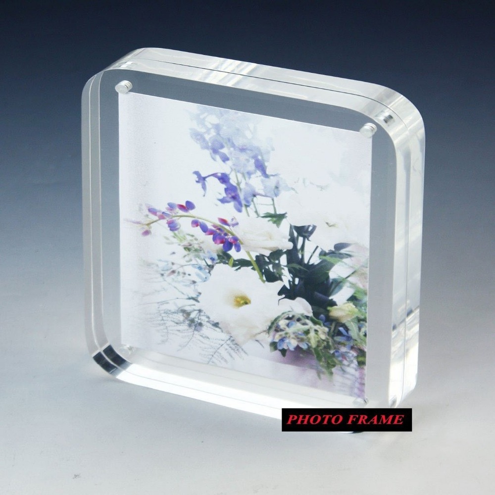 Factory Wholesale Crystal Round Corners Double Side Block Set Picture Display Clear Acrylic Magnetic Photo Frame for Gift