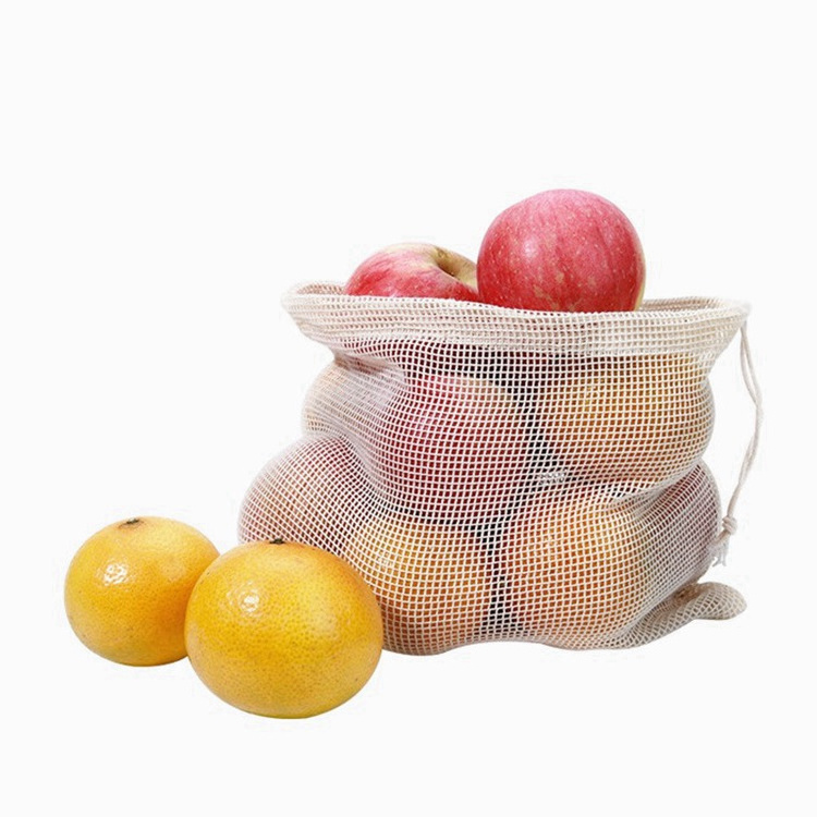 Fruit Cotton Vegetable Bags And Vegetable With Drawstring Reusable Home Kitchen Storage Mesh Bags produce cotton mesh bags