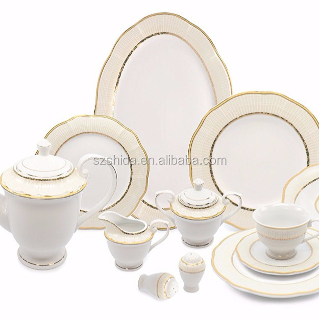 Factory supply 57pcs porcelain gold dinner set / Dinnerware sets for 6