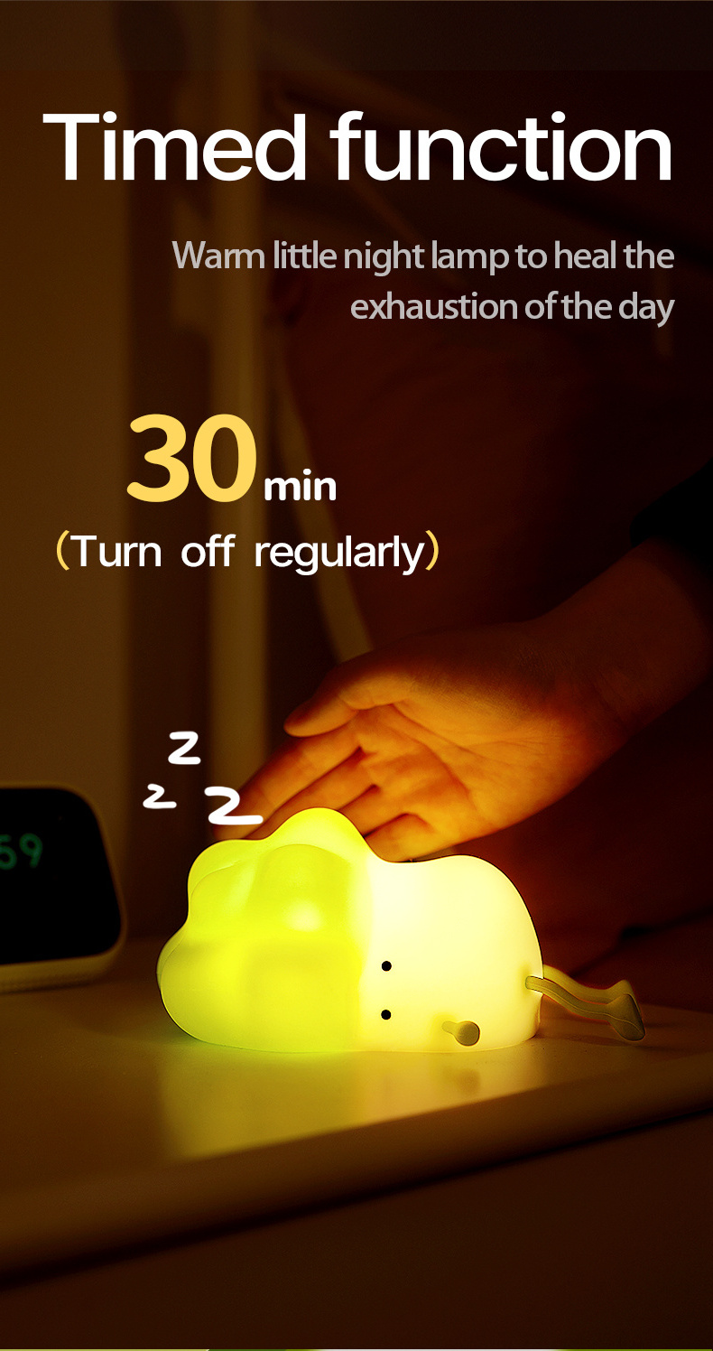 Best Selling Cute Cabbage USB-C Rechargeable Timer Light Baby LED Mood Silicone Lamp Sleeping Night Light