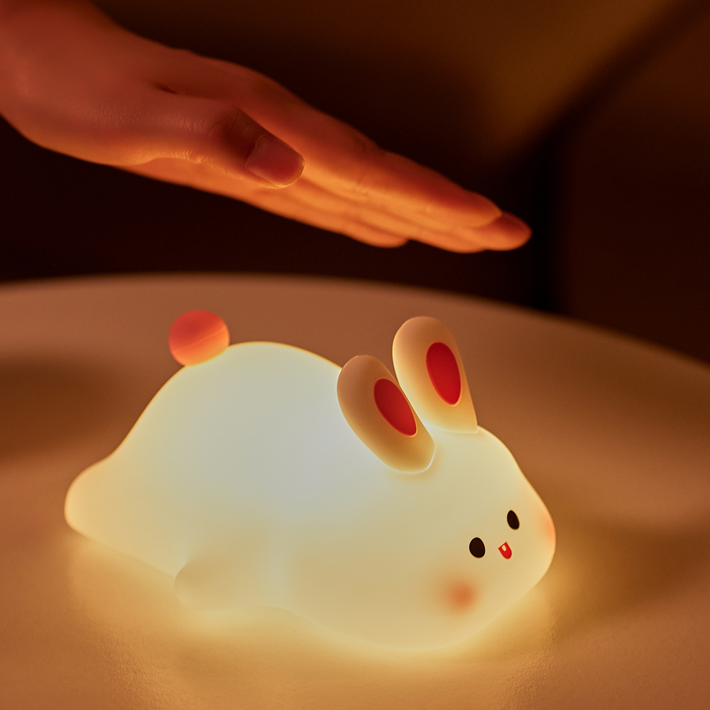 Mini lovely rechargeable led soft touch silicone night light for kids bunny lamp light up silicone animal night light