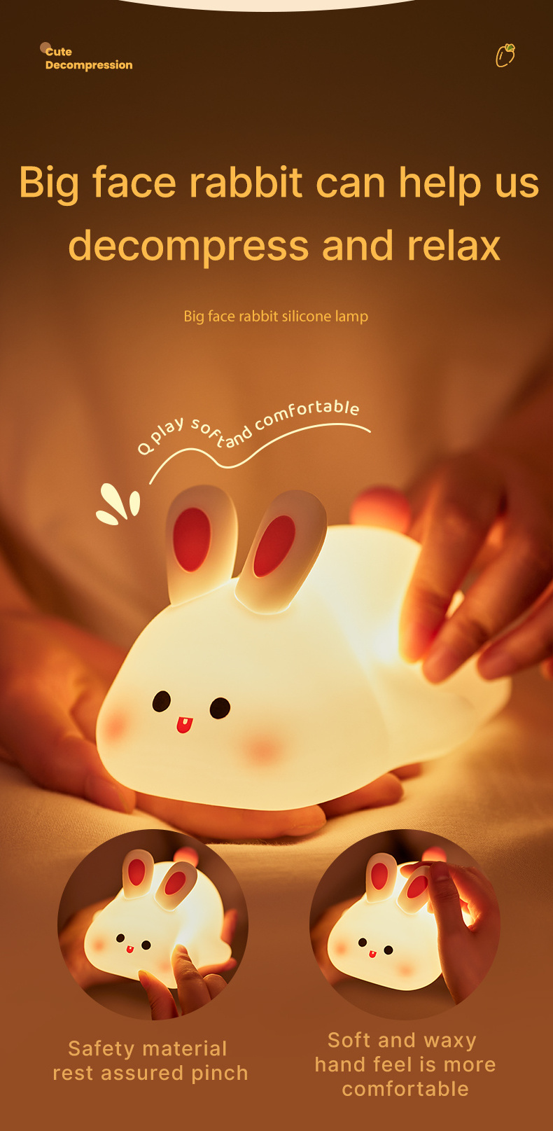 Mini lovely rechargeable led soft touch silicone night light for kids bunny lamp light up silicone animal night light