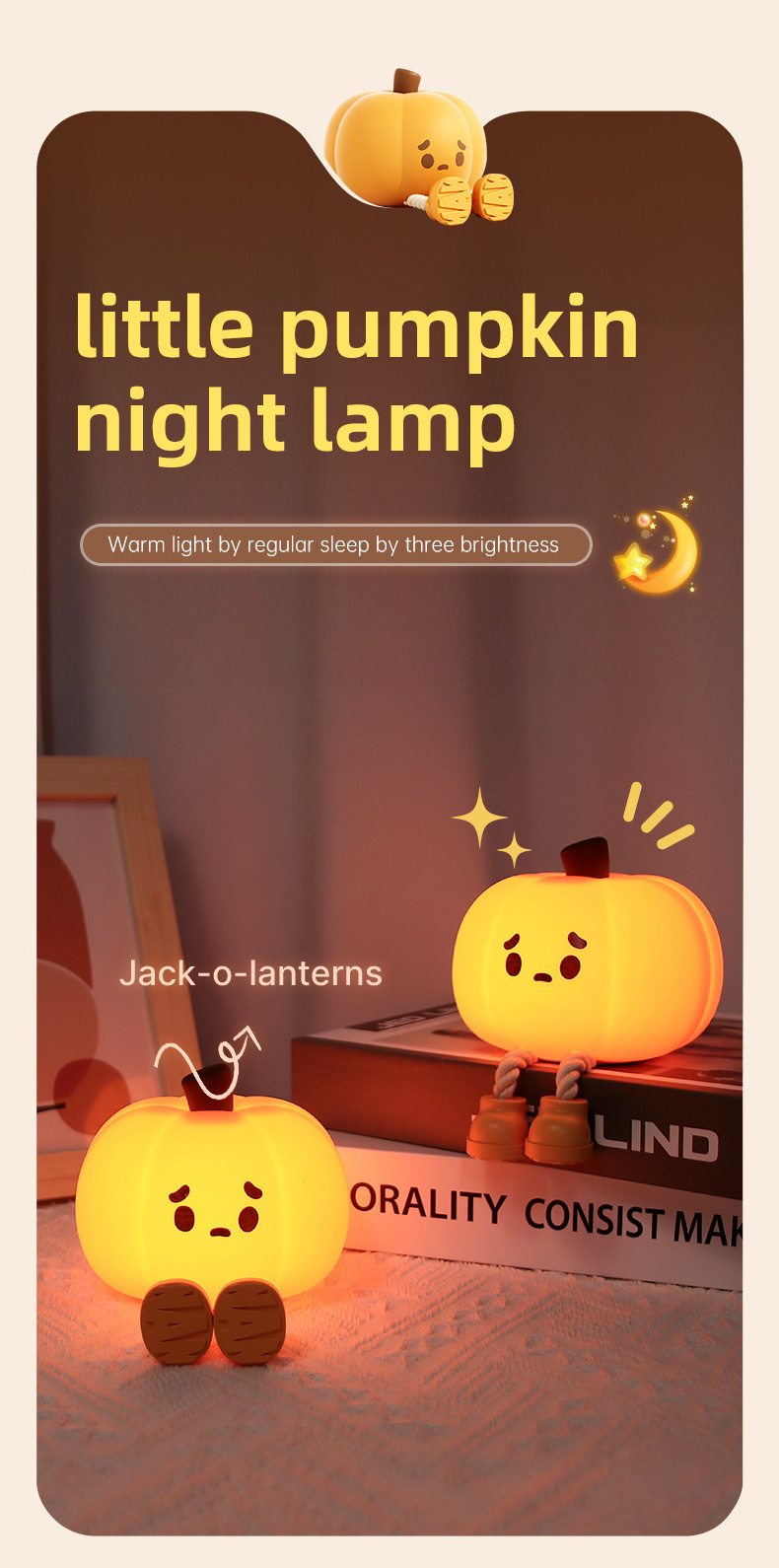 EGOGO Glowing LED Silicone Touch sensor Pumpkin Night Light Halloween Ornaments Decorative gifts kids night light