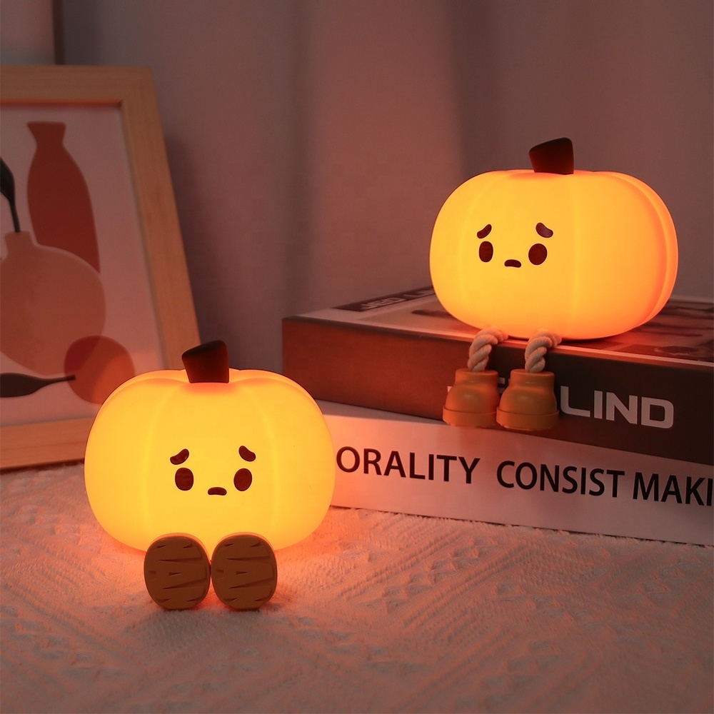 EGOGO Glowing LED Silicone Touch sensor Pumpkin Night Light Halloween Ornaments Decorative gifts kids night light