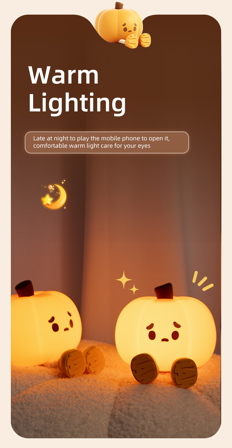 EGOGO Glowing LED Silicone Touch sensor Pumpkin Night Light Halloween Ornaments Decorative gifts kids night light