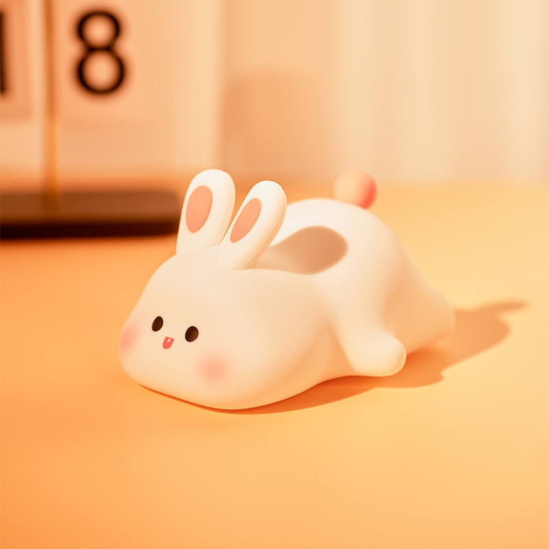 Mini lovely rechargeable led soft touch silicone night light for kids bunny lamp light up silicone animal night light