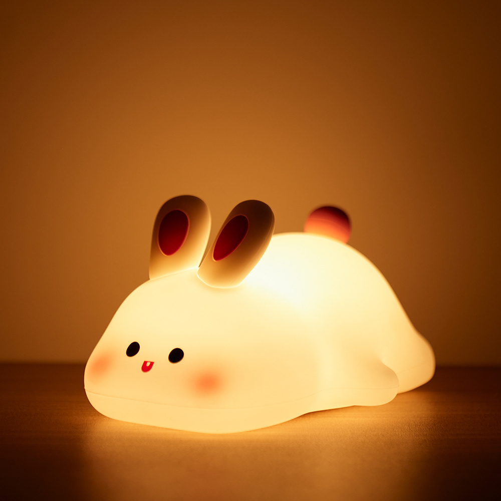 Mini lovely rechargeable led soft touch silicone night light for kids bunny lamp light up silicone animal night light