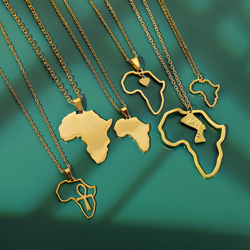 Stainless steel necklace jewelry custom gold plated country map africa map necklace