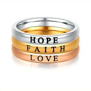 Fashion Jewelry Rings 3mm Custom Stainless Steel Hope Love Faith Letter Rings for Girls