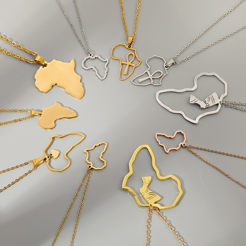 Stainless steel necklace jewelry custom gold plated country map africa map necklace