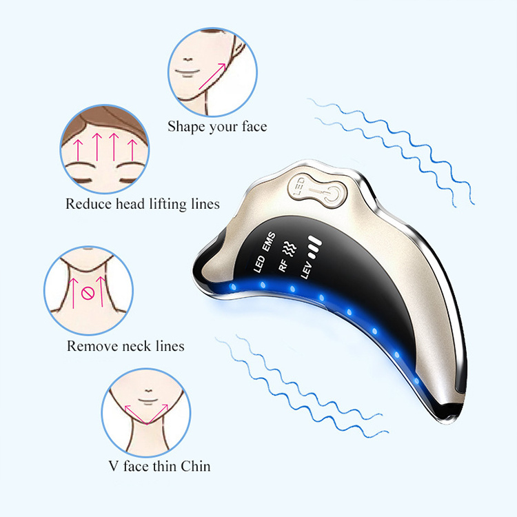 Custom Electric Face Massager LED EMS Microcurrent Scraping Massage Masajeador Gua Sha Facial Tool