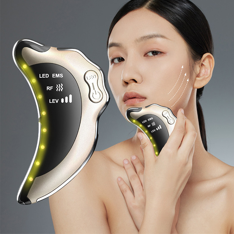 Custom Electric Face Massager LED EMS Microcurrent Scraping Massage Masajeador Gua Sha Facial Tool