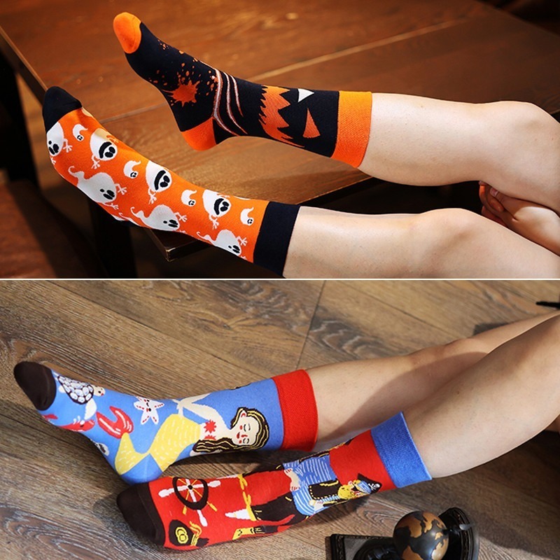 2022 Halloween chunky knitted socks Customized  socks Cartoon print Anti-slip cozy Sport socks