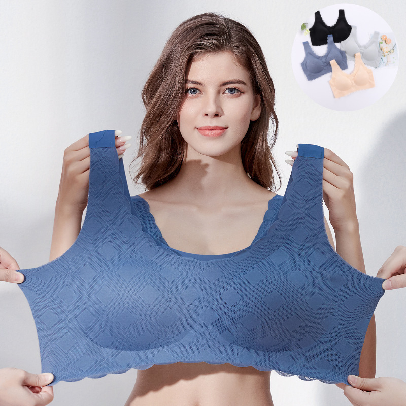 Wireless plus size bra ladies soft padded non-wire breathable big cup bra