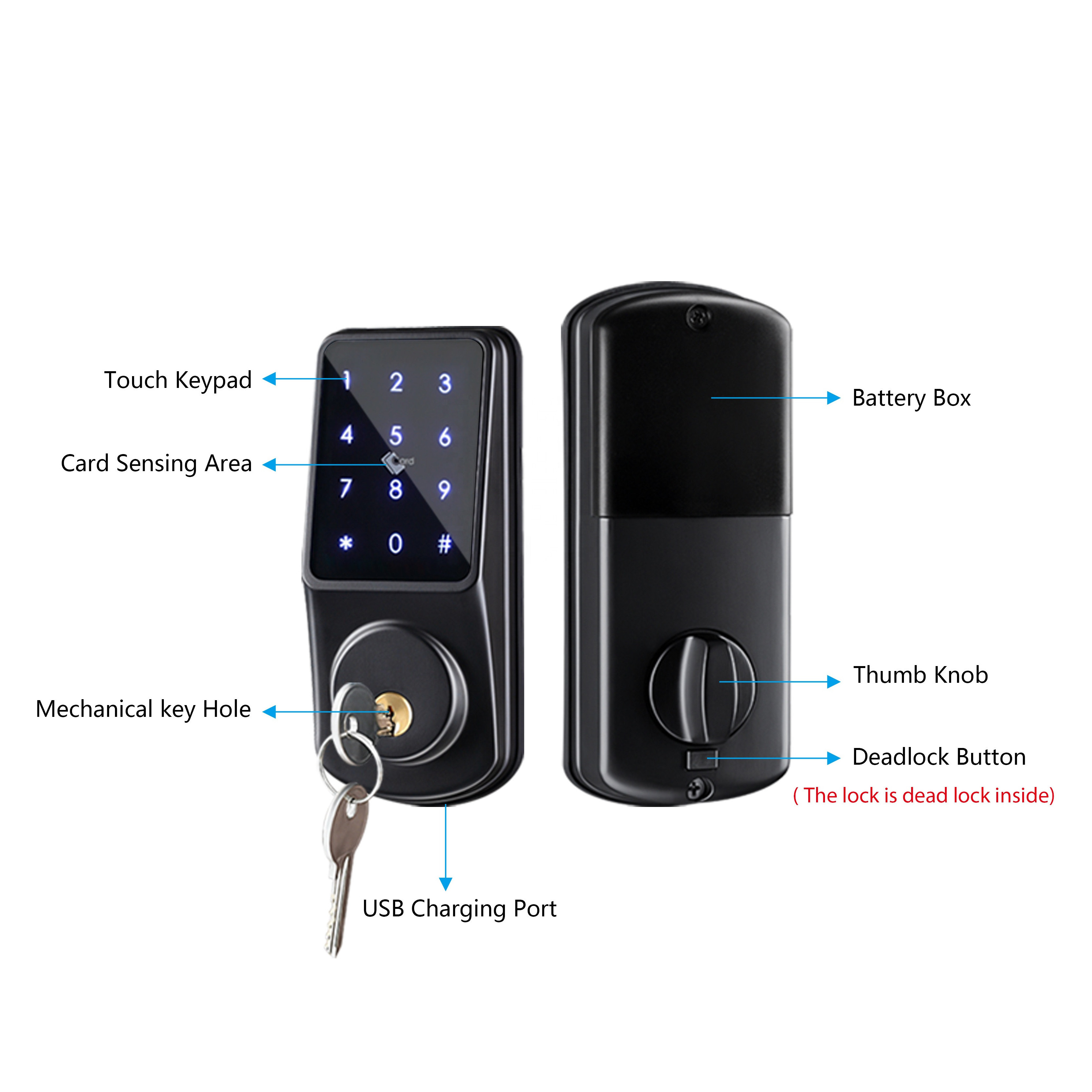 Tediton waterproof cerraduras wifi Keyless remote control door handle tuya smart deadbolt lock digital door lock