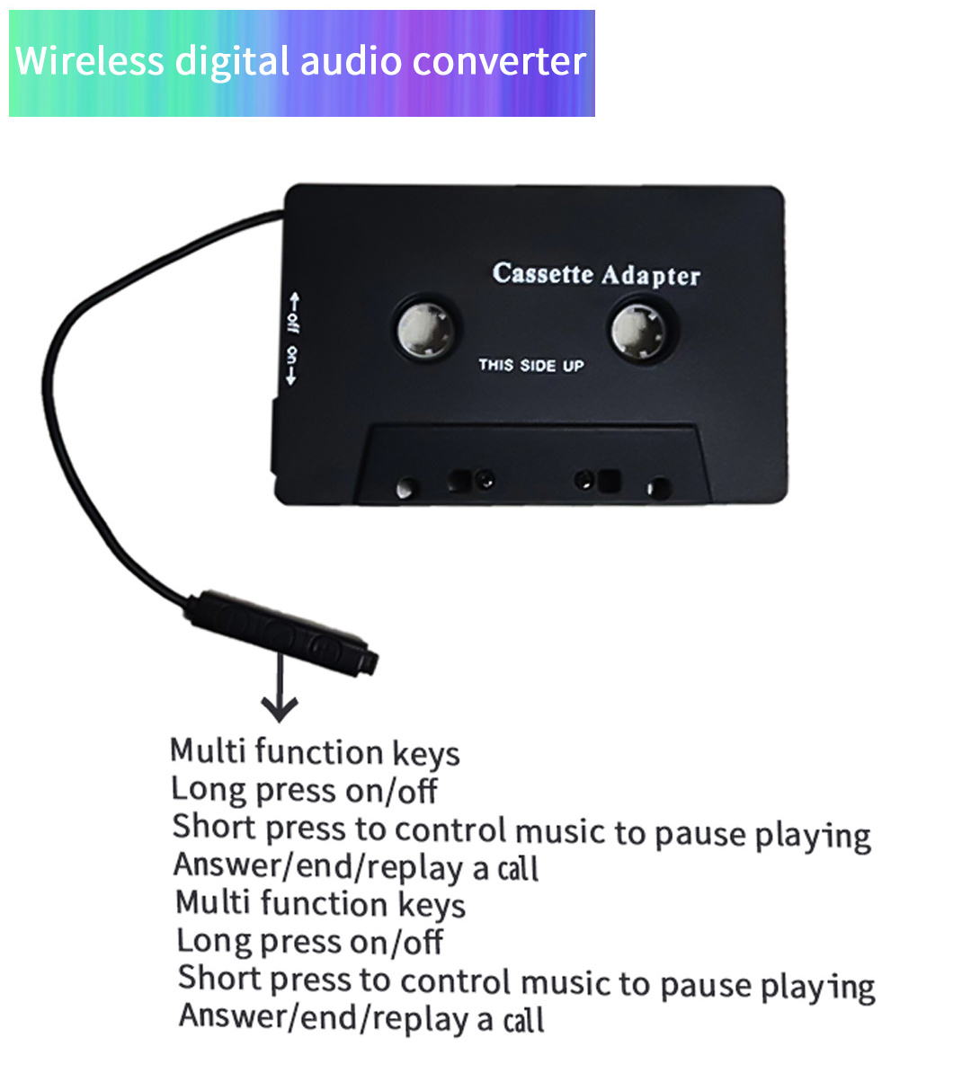 Retro In-Car Cassette Adapter Recorder Music Tape Style Renovation Version Car Audio Tape Online Player with MIC Audio Jacks