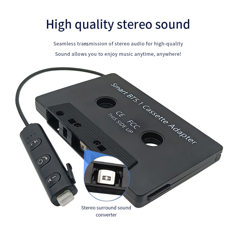 Retro Wireless Car Audio Cassette Adapter Renovation Player Tape BT Cassette Adapter Tape with handsfree call microphone jack