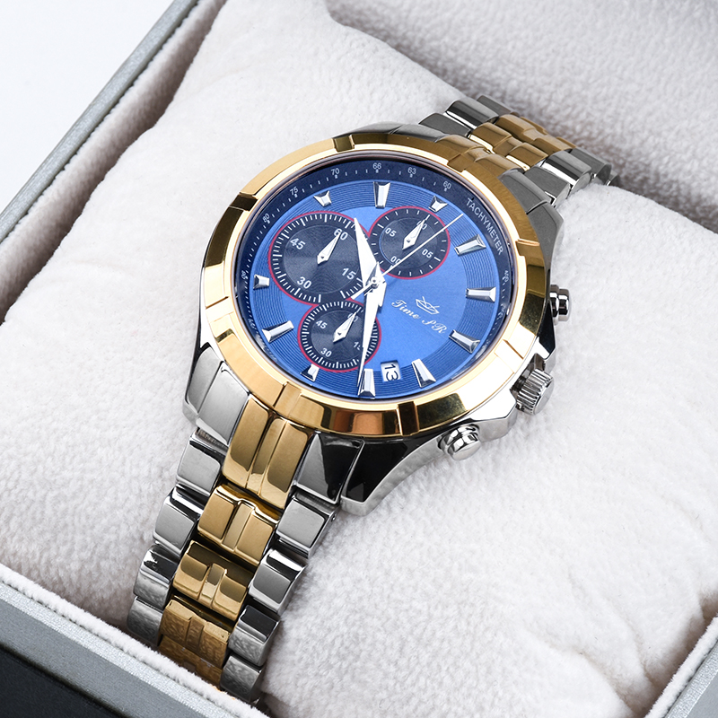 Luxury Quartz Sport Watch for Men Full Stainless Steel Japan VD57 Movt Chronograph Wrist Watches