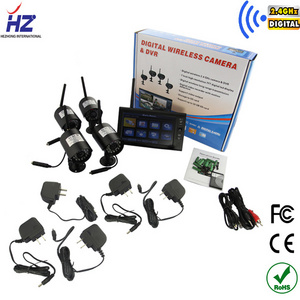 2.4GHz wireless quad cctv camera with 7" HD touch screen monitor receiver