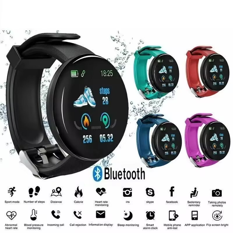 2024 New D18 Reloj Smart WatchUnisex Sports Watch Tracker Pedometer Blood Pressure Heart Rate Monitor Smart Watch