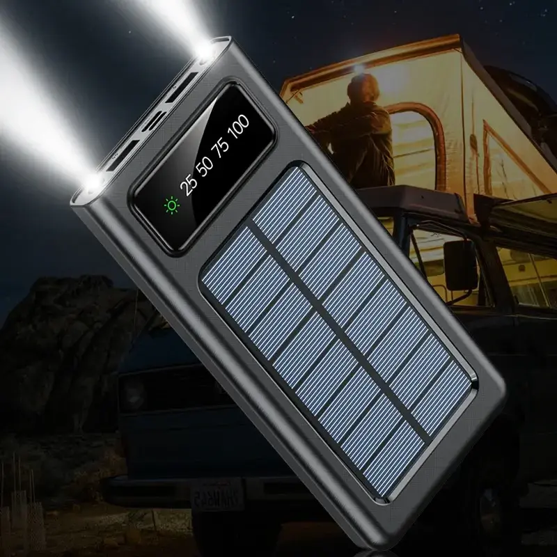 Waterproof Solar Power Bank 20000mah 10000mah Li-polymer Battery Charger Travel Solar Power Bank With Led Flashlight