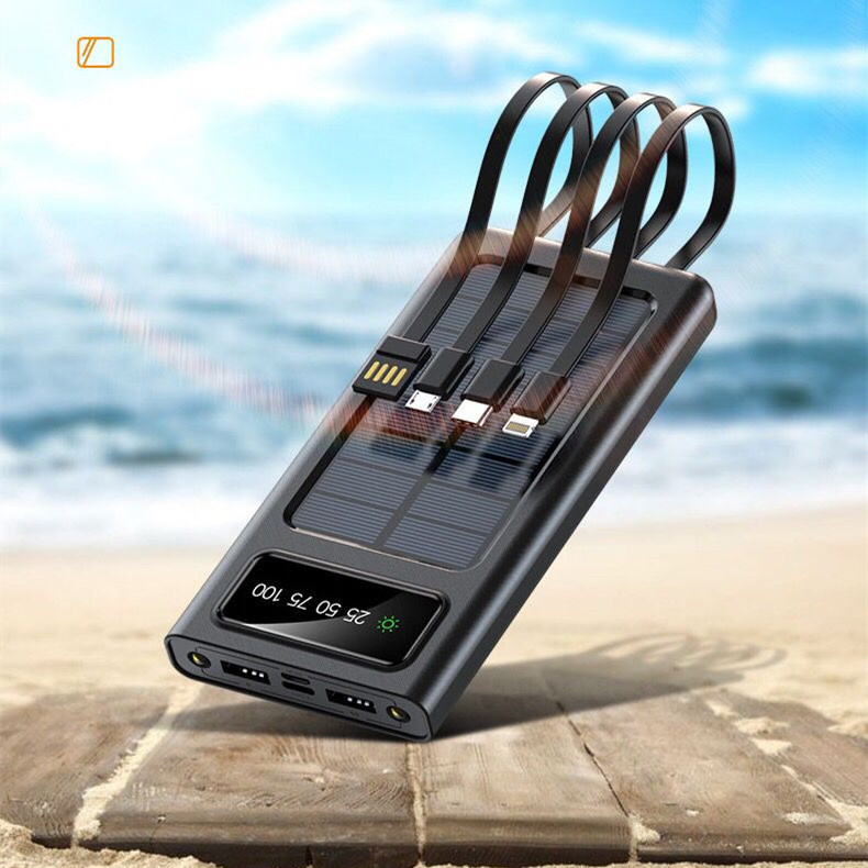 Solar Portable Charger 5000 10000 20000 30000mAh Solar Power Bank Built-in Cables Portable Battery for Mobile Phone