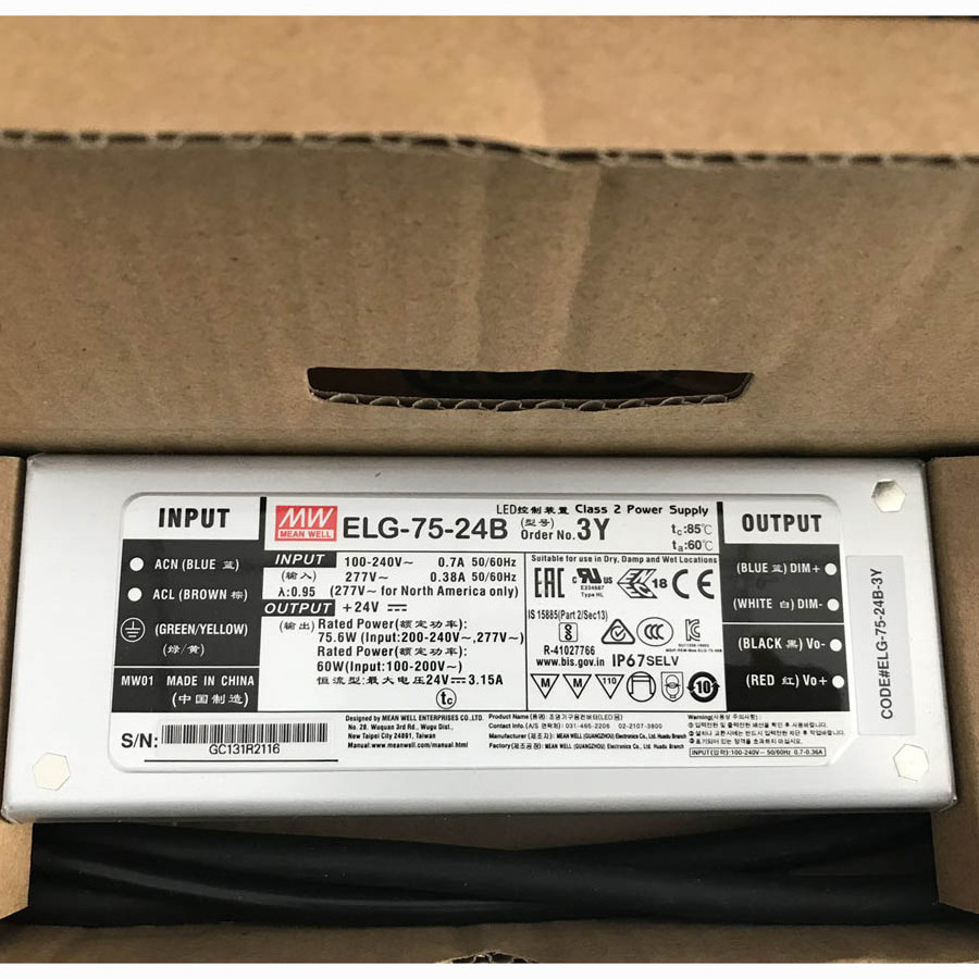 Meanwell Elg-75-24Da Led Street Light Driver 75W 24Voltage Dali Dimmable Ip67 Waterproof Metal Enclosure Switching Power Supply