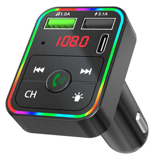 Colorful Light Dual USB Type-C USB C Charger Fast Charging Wireless Handsfree FM Transmitter Car Mp3 Player bluetooth mp3 car