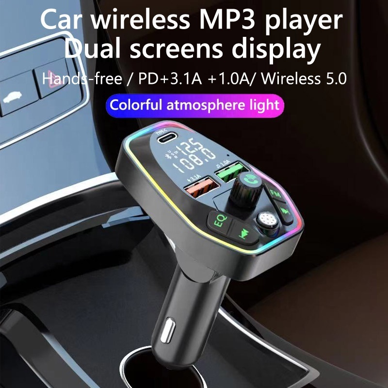 Wireless Fm Transmitter Dual Usb Type C Pd 20w 3.1a Fast Charging Charger Bluetooth 5.0 Handsfree Car Kit Fm Modulator Car Radio