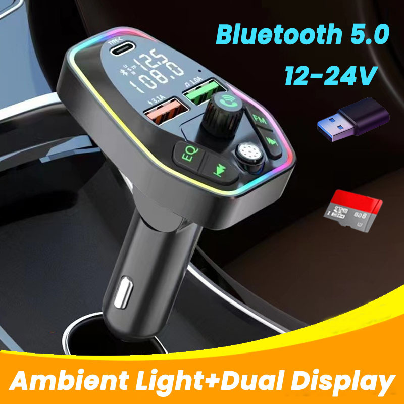 Wireless Fm Transmitter Dual Usb Type C Pd 20w 3.1a Fast Charging Charger Bluetooth 5.0 Handsfree Car Kit Fm Modulator Car Radio