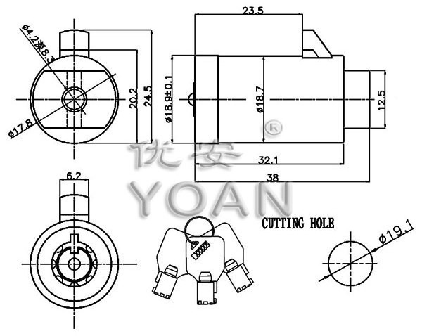 High security key round cylinder safety lock