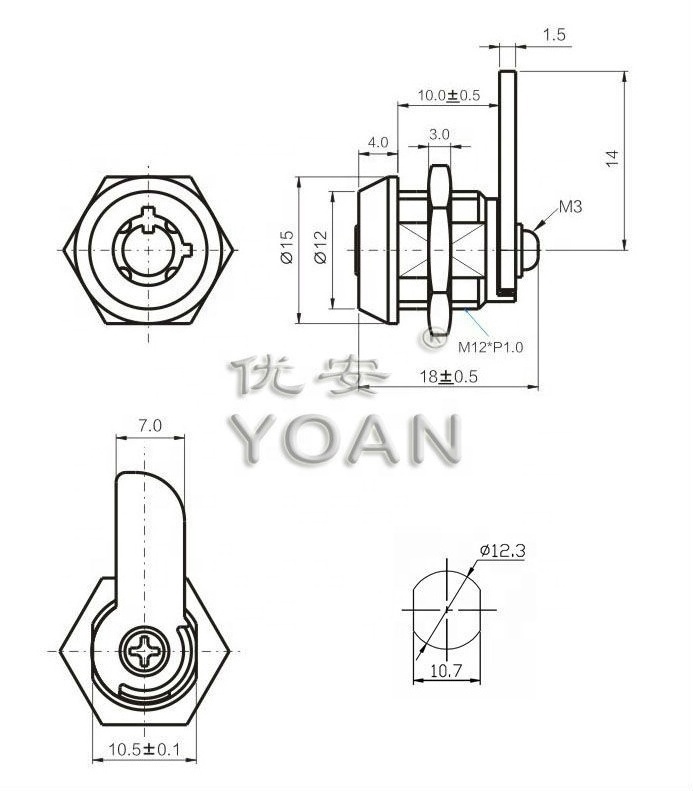 90 Degree Rotation Industrial Cabinet Cam Lock  Electric Quarter Turn Cam Lock