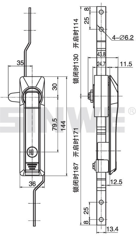 zinc alloy cabinet locks & straps  rod control lock padle hook 3 point lock  swing handle door look