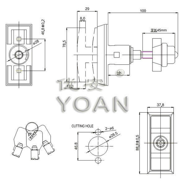 Cylinder Cam Lock Pop Out T Handle Atm Safe 90 Degree Vending Machine Locks With Keys