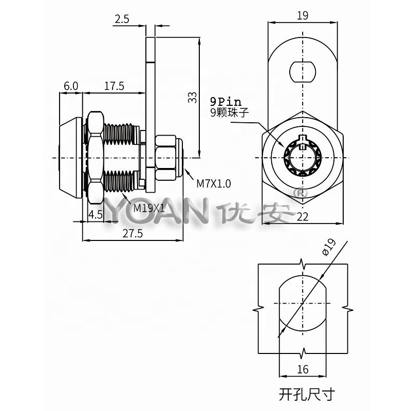 factory supply brass Cylinder lock tubular key  Quarter Turn lock  for electrical cabinet lock mailbox