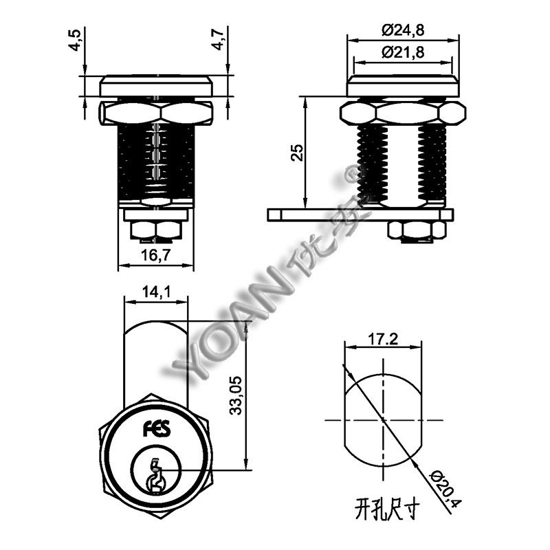 high security brass Quarter Turn lock cylinder ock with master key cam  cabinet lock for vending machine lock