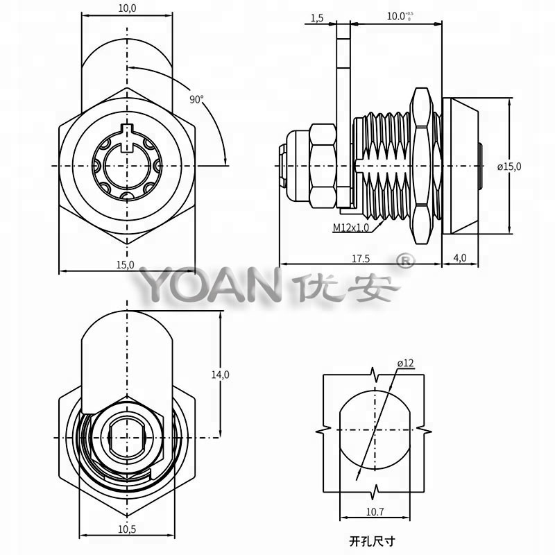 Chrome plated 7 pin security brass special tubular key cylinder box door mini cam lock for network cabinet and computer