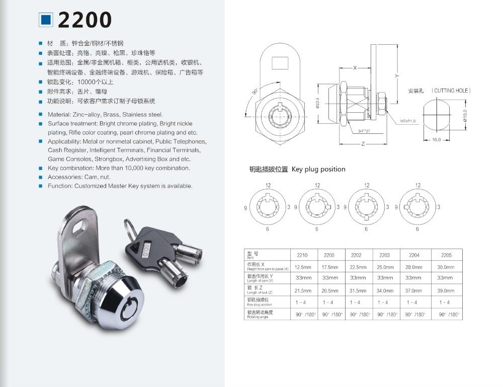 High security quarter turn cam lock tubular key cabinet lock us general tool box locks for mail box letter box game machine