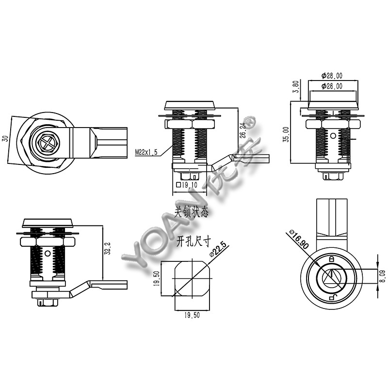 Top quality popular and cheap price thread security cylinder for slot machine cabinet