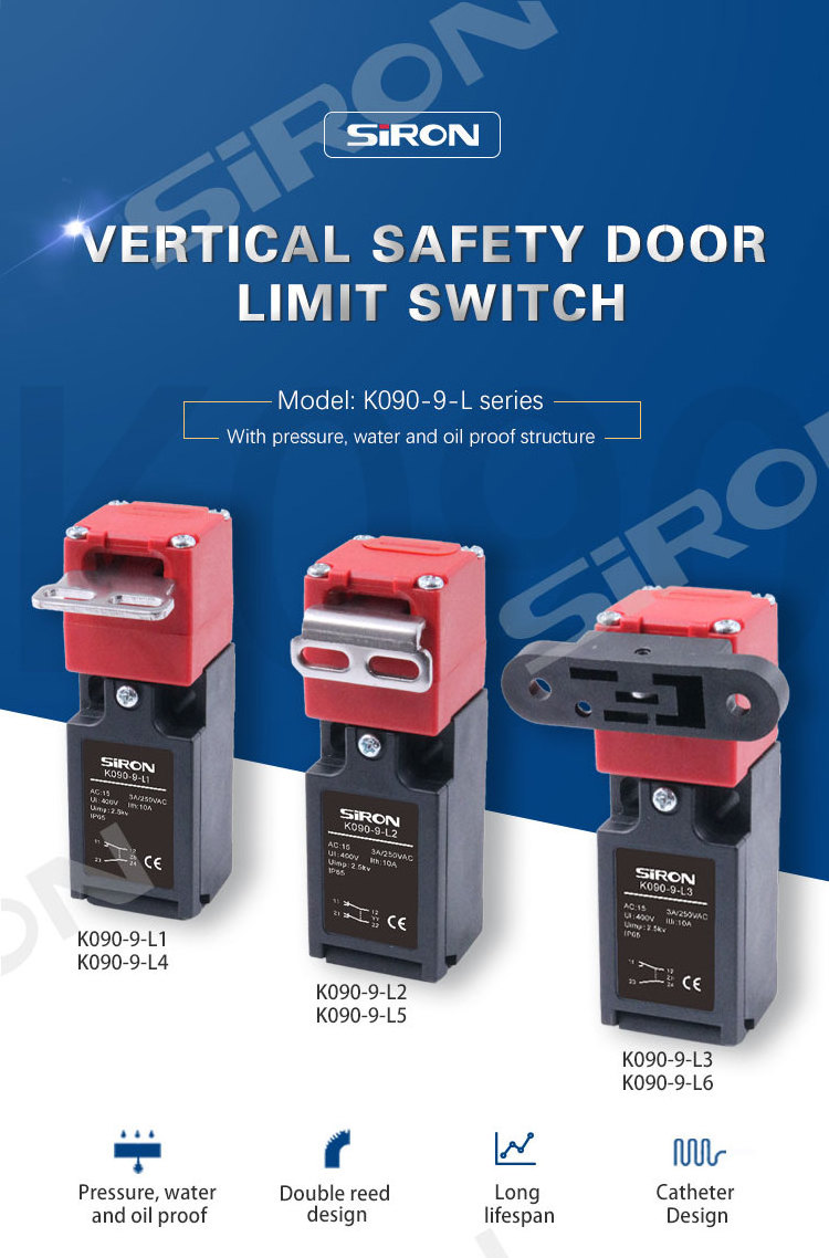 SiRON K090-9-L Series Hot Sell Waterproof Limit and Safety Door Interlock Latch Switches Vertical Interlock Safety Limit Switch