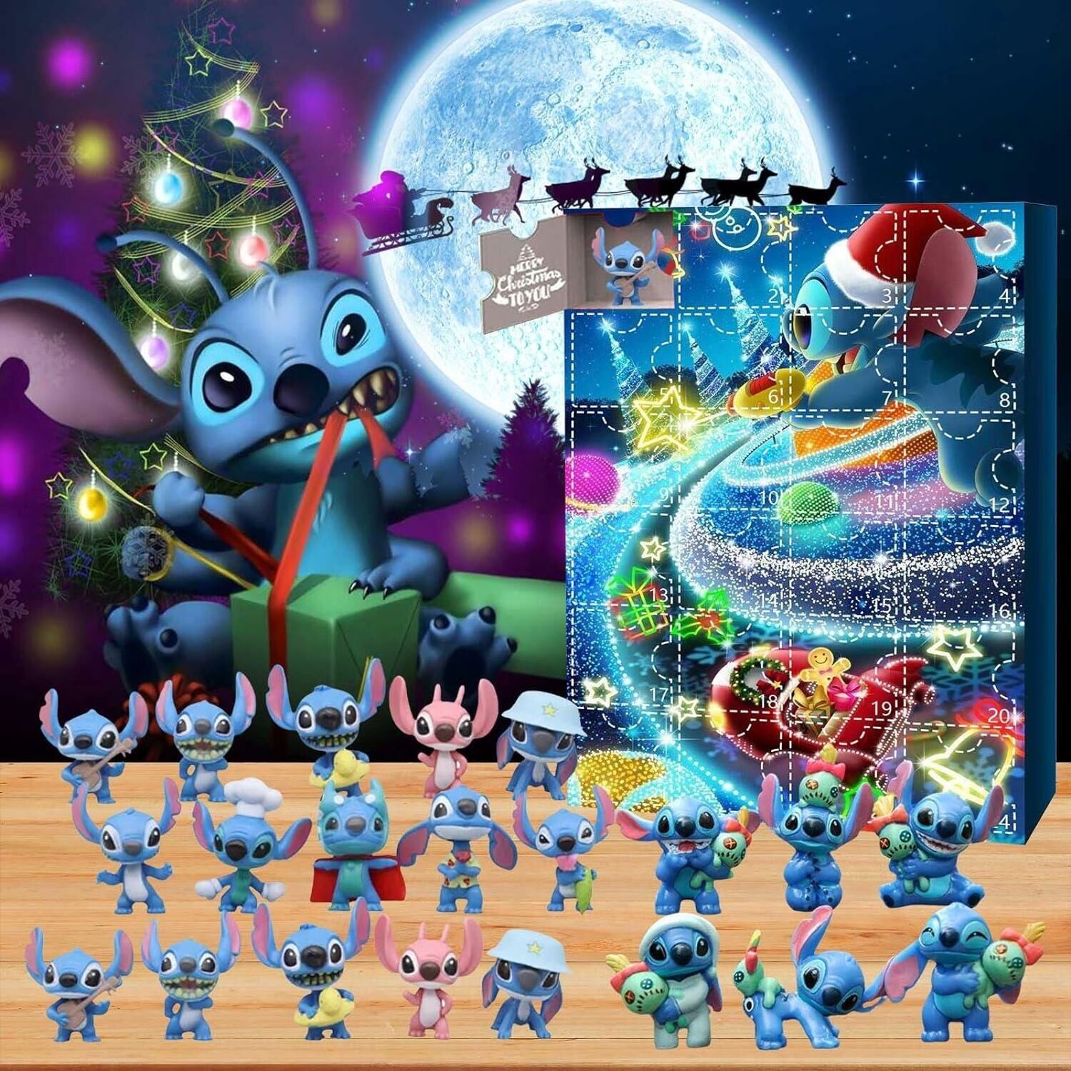 Stitch Christmas Advent Calendar Mystery Box Pikachu and Sanrio Blind Box Kuromi Anime Figures for Children Boy Girl Xmas Gift