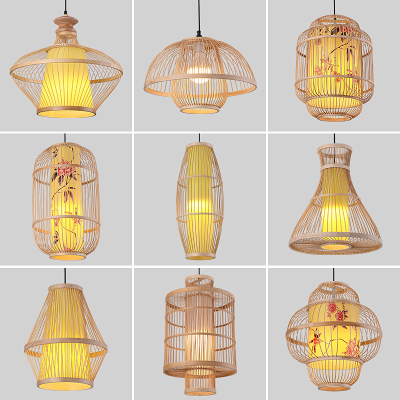 Wholesale Rattan Seagrass Lamp Shade Bamboo Cage Wicker Weaving Ceiling Chandelier Pendant Lighting Natural Bamboo Pendant Light