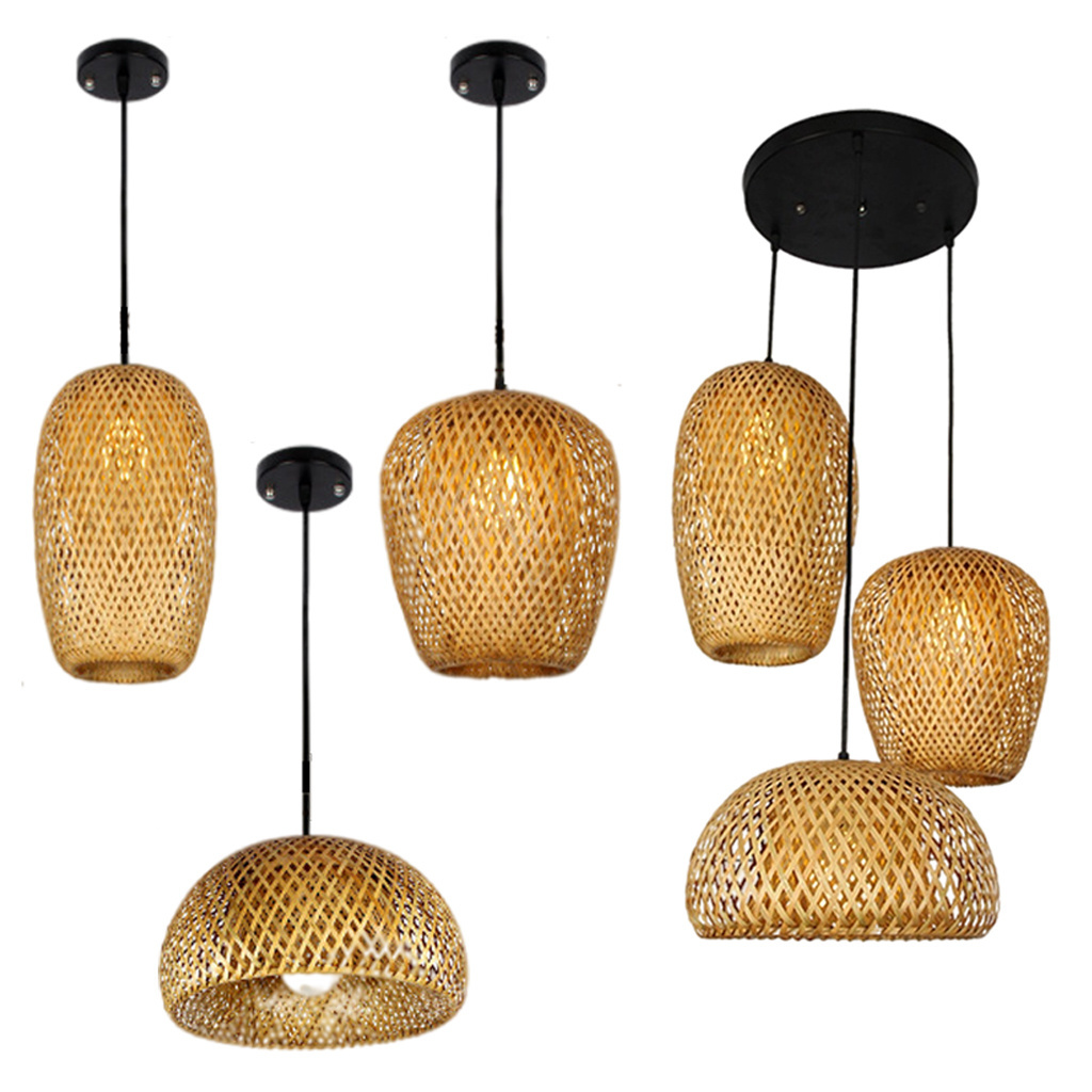 Wholesale Rattan Seagrass Lamp Shade Bamboo Cage Wicker Weaving Ceiling Chandelier Pendant Lighting Natural Bamboo Pendant Light