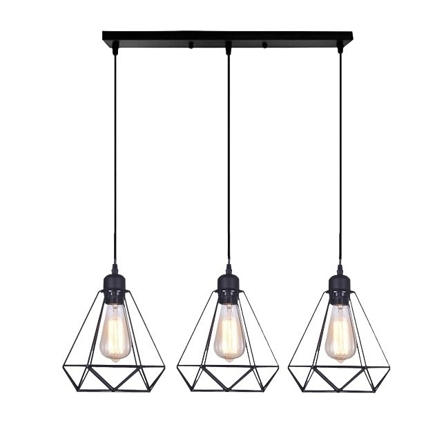 Industrial Geometric Wire Cage Shade Metal Ceiling Pendant Light