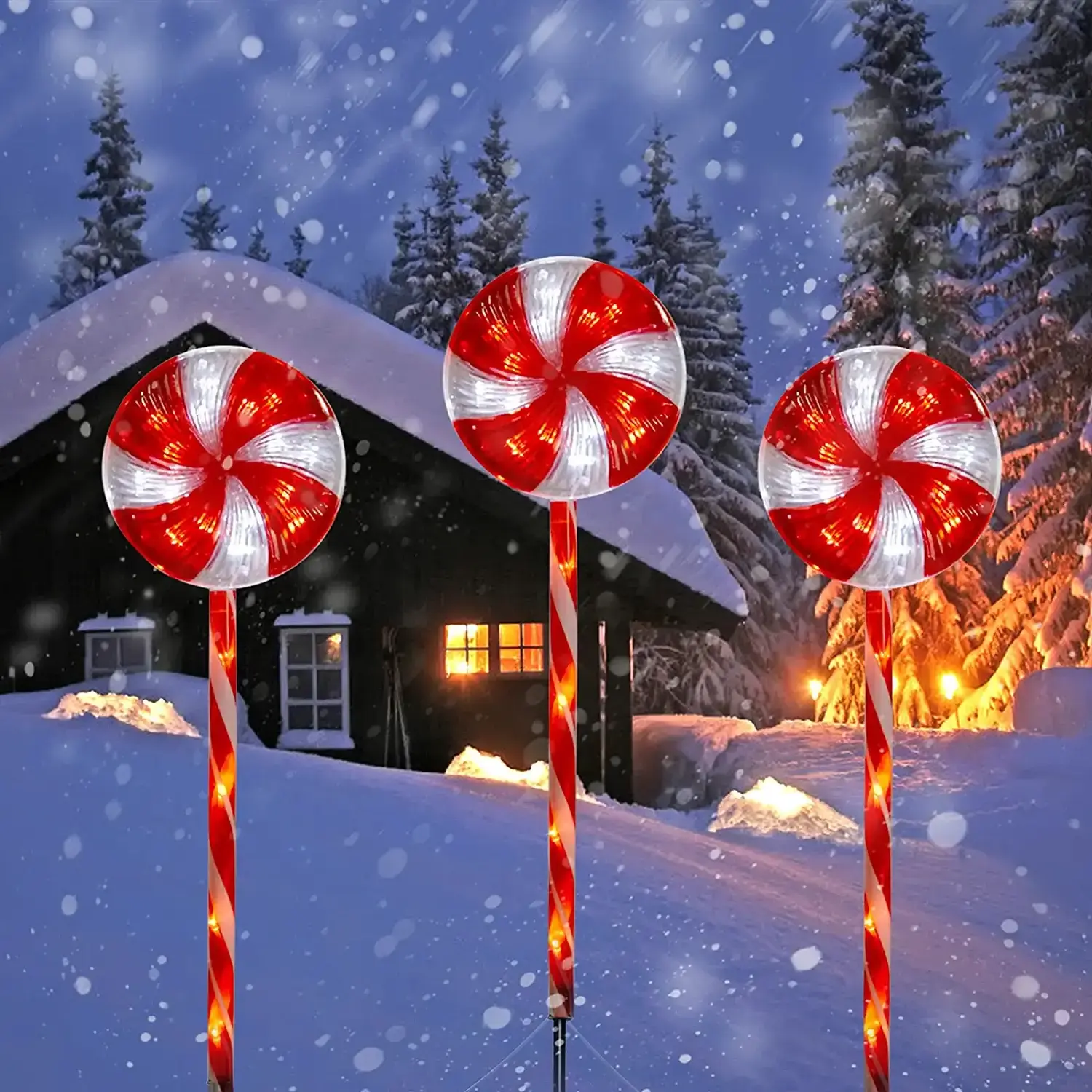 10 Pieces Christmas LED Lollipop String Lights Red White Outdoor Christmas Lights LED Garden Stake Lights