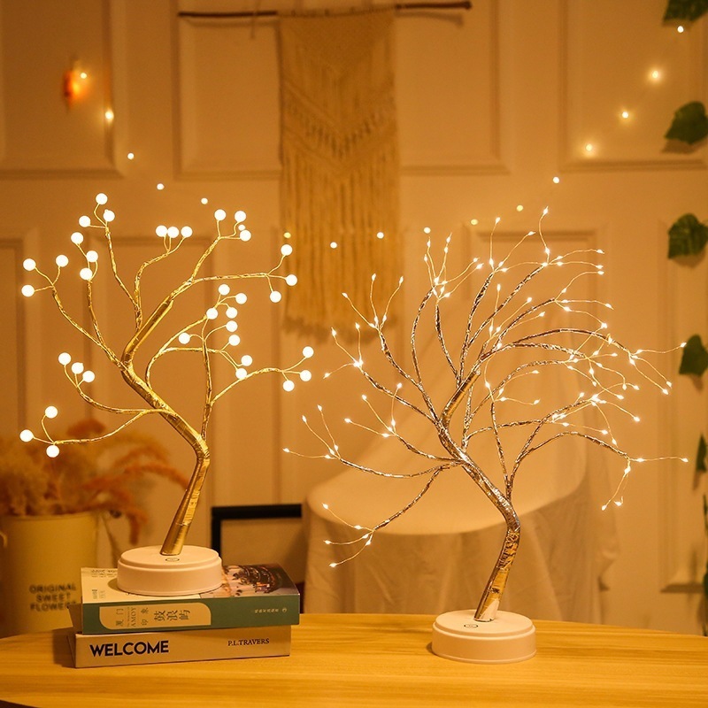 LED Copper Wire Shimmer Tree Light 108 LED 36 LED Pearl Battery USB Touch Switch Night Light Bonsai Tree Light Table Tree Lamp