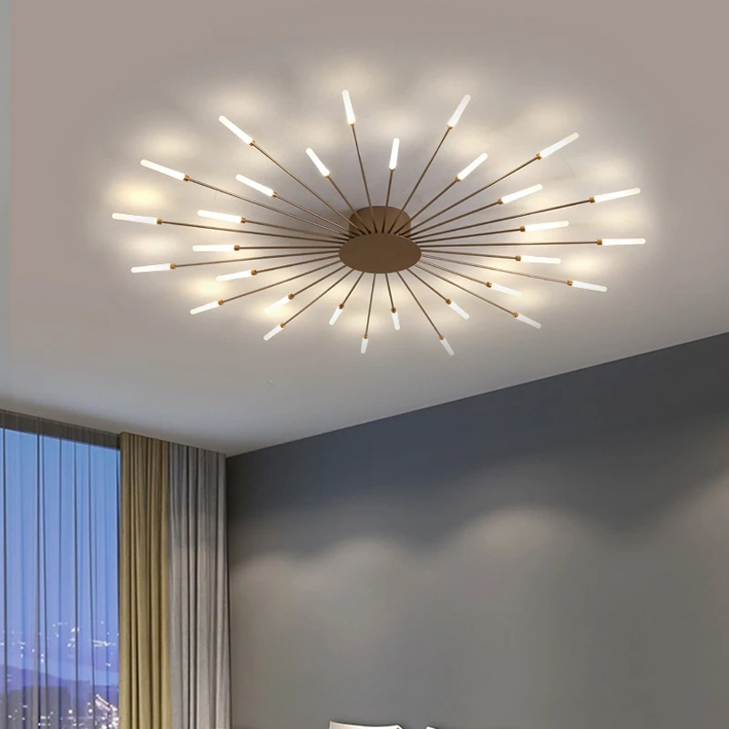 Sputnik Modern Linear Semi Flush Mount Ceiling Light Acrylic Starburst Ceiling Light Fixture Spiral Desgin Black Gold