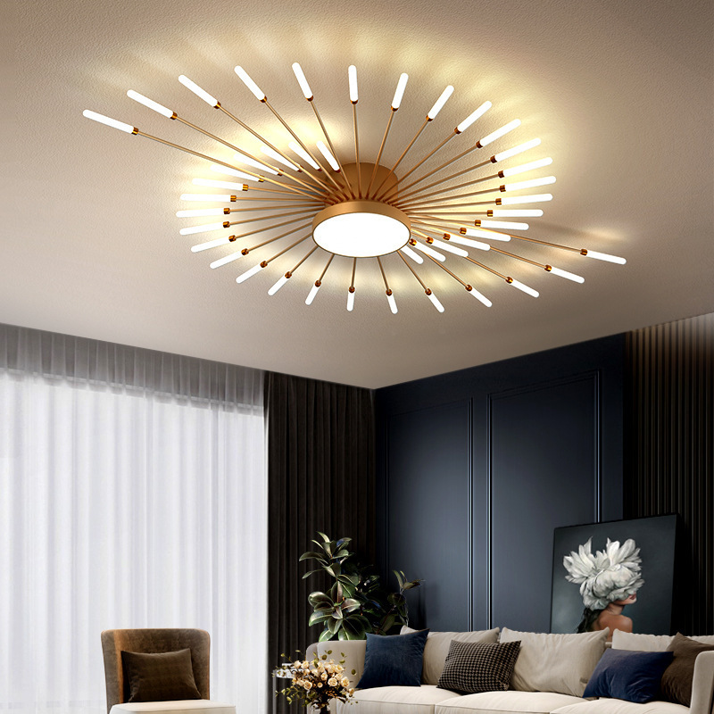 Sputnik Modern Linear Semi Flush Mount Ceiling Light Acrylic Starburst Ceiling Light Fixture Spiral Desgin Black Gold