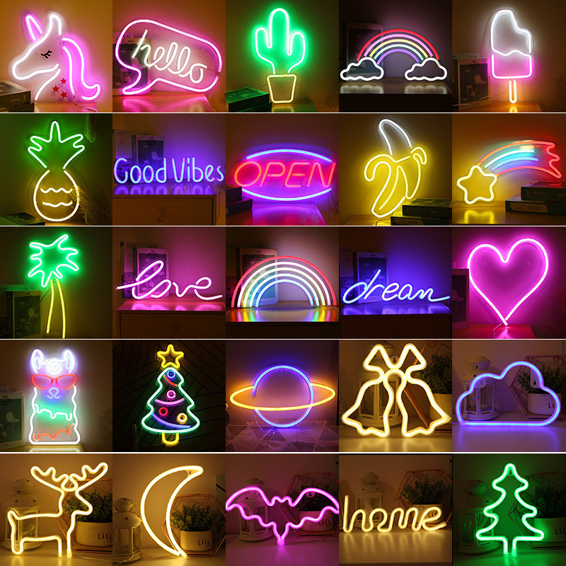 Custom Usb Animals Flamingo Dolfin Fruits Lips Heart Sign Shape Led Neon Decoration Lamp Wall Acryl Hanging Art Sign Night Light