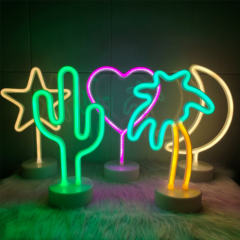 Custom Usb Animals Flamingo Dolfin Fruits Lips Heart Sign Shape Led Neon Decoration Lamp Wall Acryl Hanging Art Sign Night Light